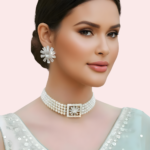 Ivory Pearl Choker Necklace and Floral Statement Earrings Set
