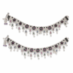 Traditional Oxidised Silver Floral Multicolour Stone Necklace Set
