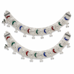 Traditional Silver Peacock Design Multicolour Oxidised Necklace Set
