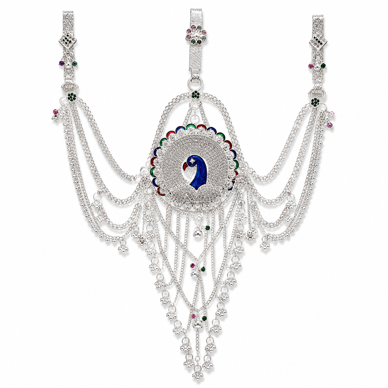 ChatGPT Image Aug 26, 2026, 04_58_03 PM Elegant Peacock Design Multicolour Silver Bridal Sheela Belt - Image 1