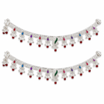 Elegant Multicolour Teardrop Stone Silver Bridal Payal Set