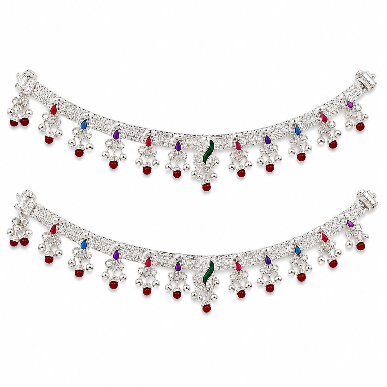 ChatGPT Image Aug 26, 2026, 08_05_07 PM Elegant Multicolour Teardrop Stone Silver Bridal Payal Set - Image 1