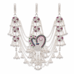 Elegant Multicolour Heart & Peacock Design Silver Bridal Necklace Set
