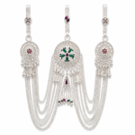 Elegant Floral Medallion Multilayer Silver Bridal Necklace Set