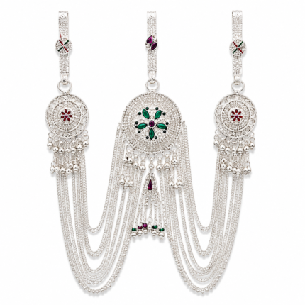 Elegant Floral Medallion Multilayer Silver Bridal Necklace Set
