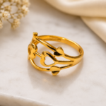 Elegant Heart & Leaf Gold Ring